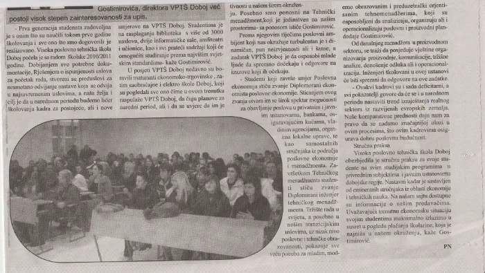 Medijski članak 08 — novinski isječak o VPTŠ Doboj