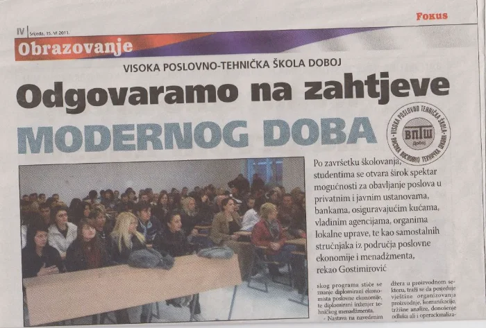 Medijski članak 09 — novinski isječak o VPTŠ Doboj